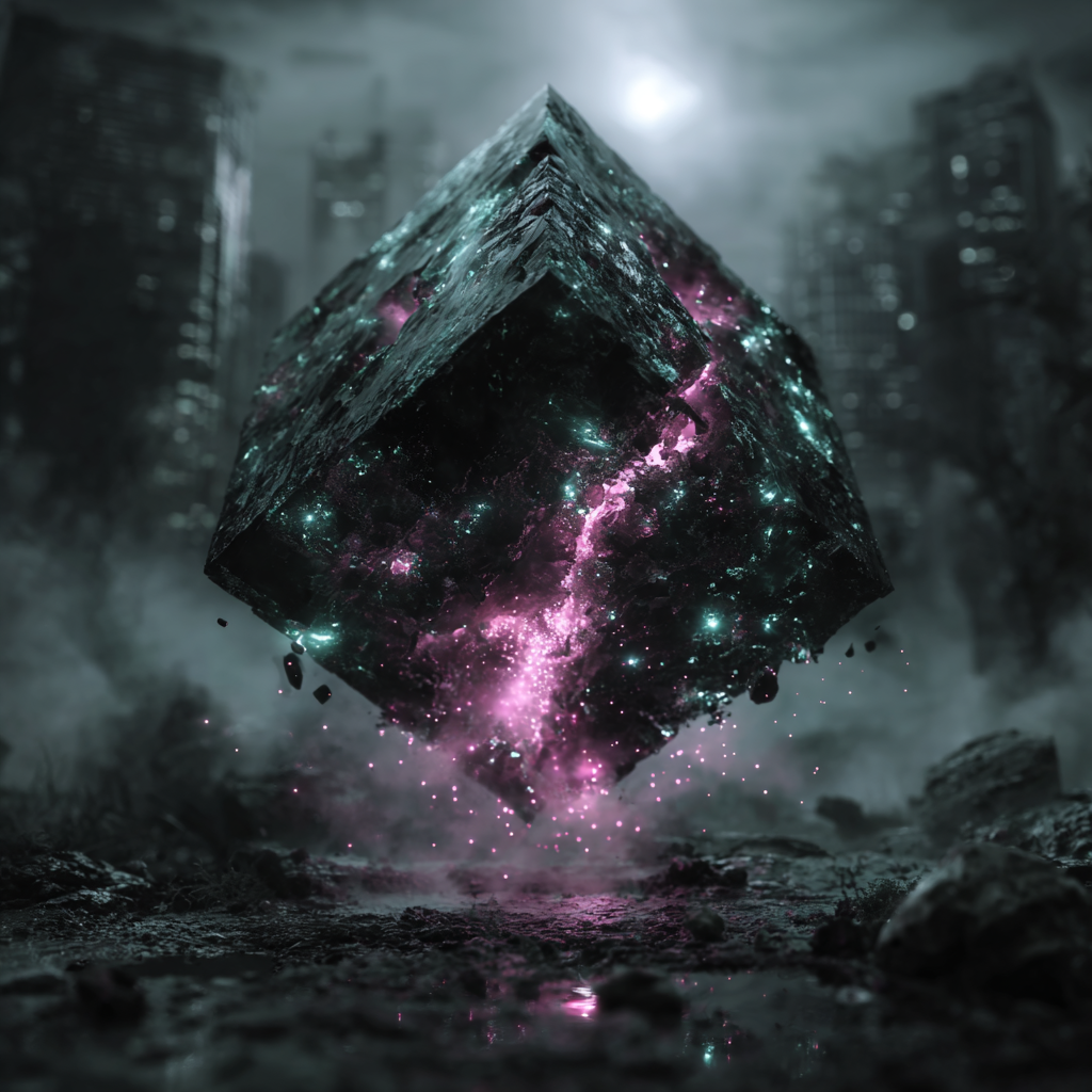 Neon Crystal Monolith in the Void