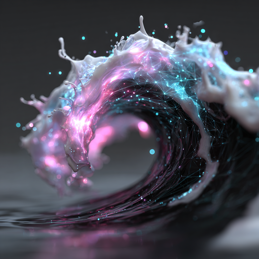 Neon Particle Tide on Black Liquid