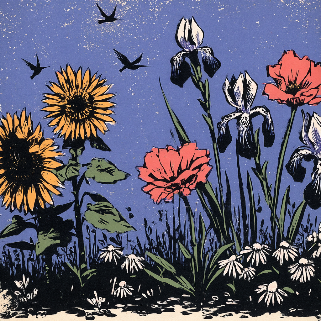 Wildflowers and Hummingbirds Illustration