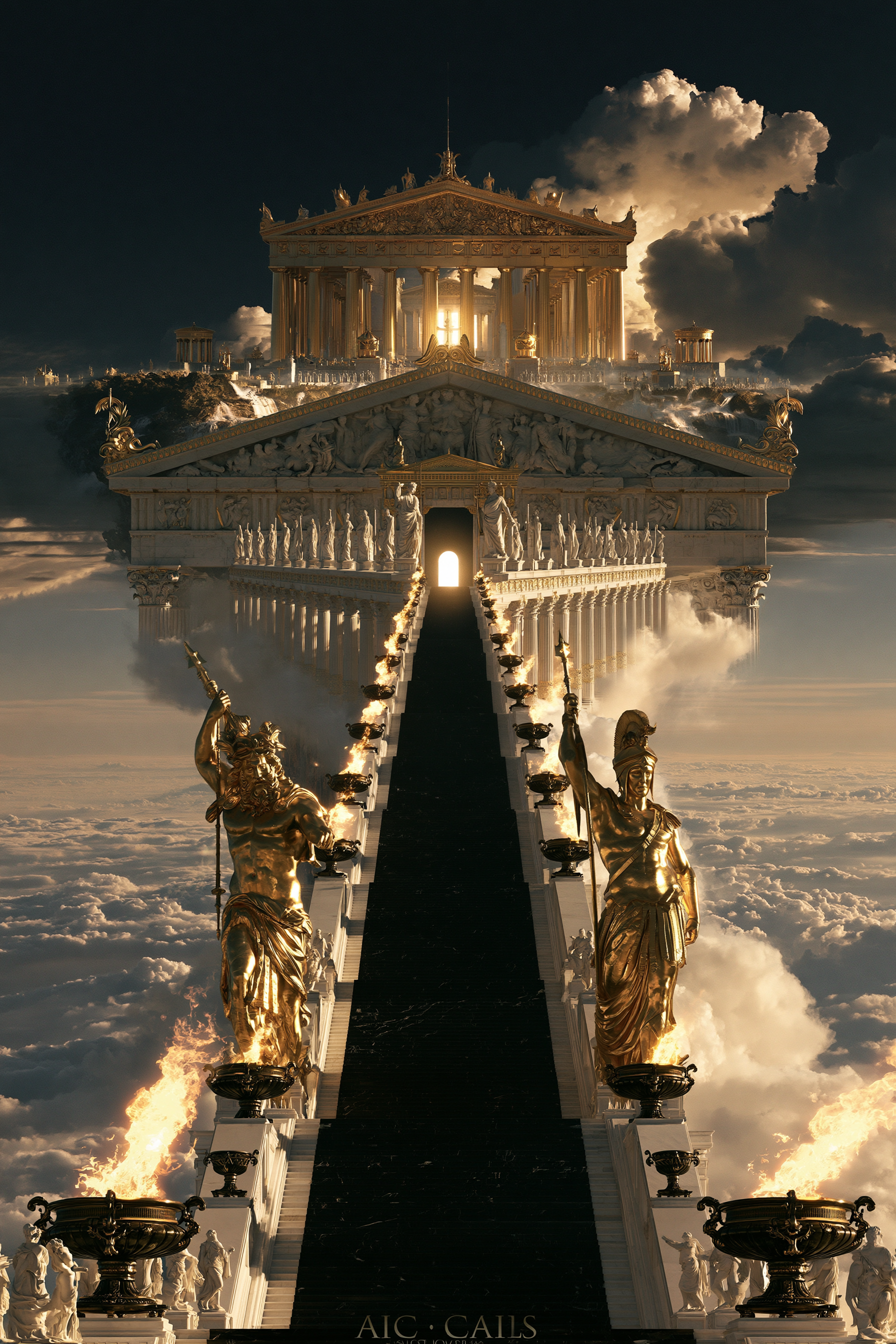 Golden Greek Temple Above the Clouds