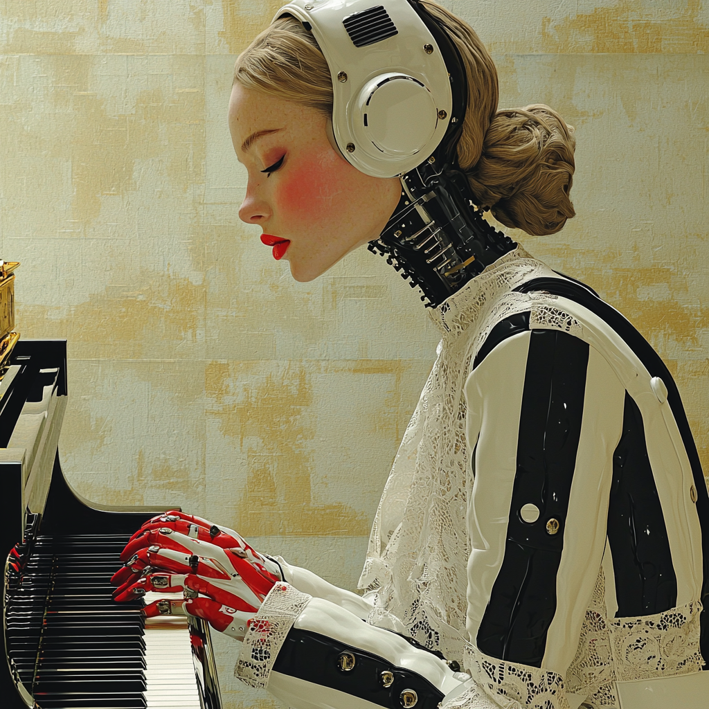 Victorian Cyborg Pianist in a Gilded Palace