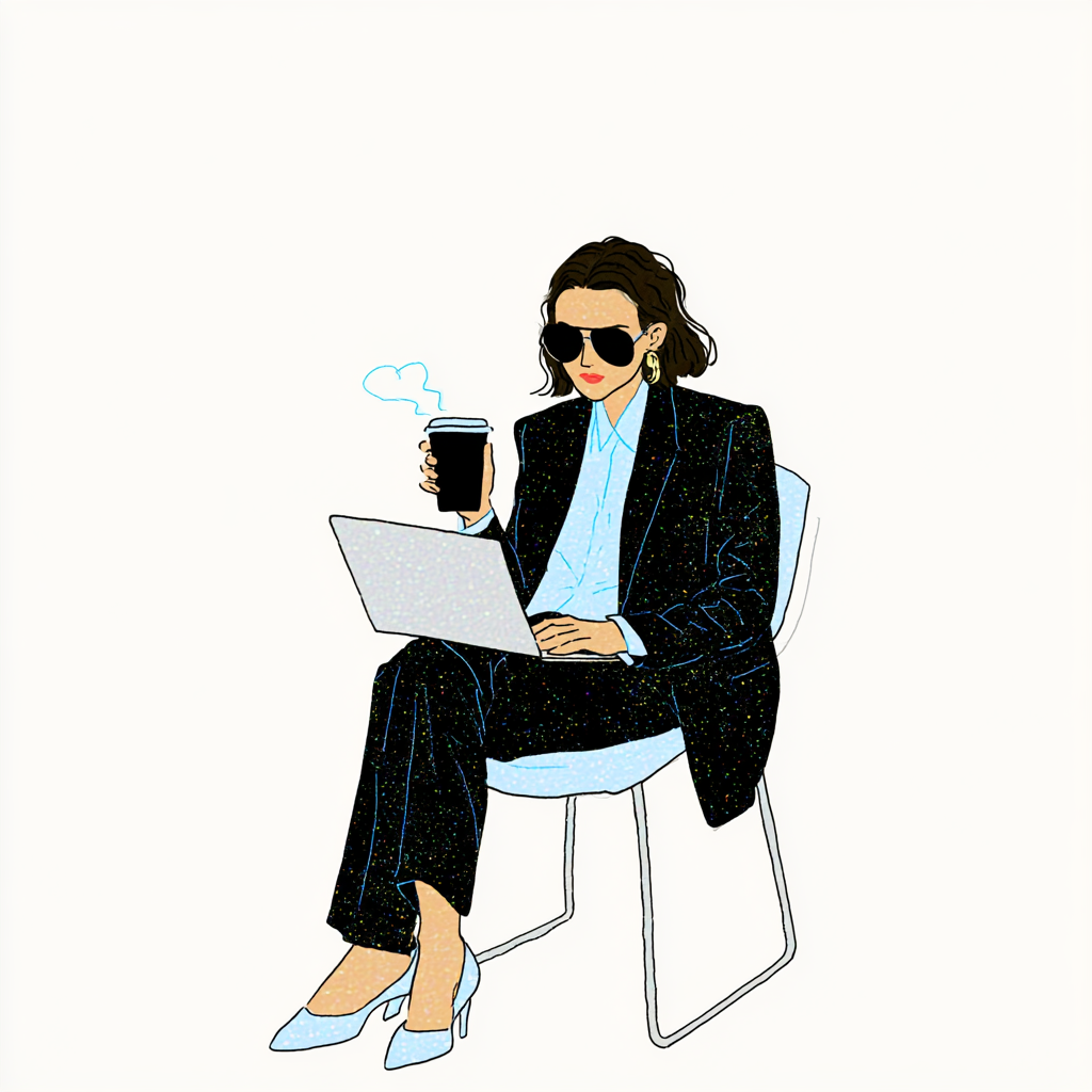 Woman in a Black Suit with Her Laptop