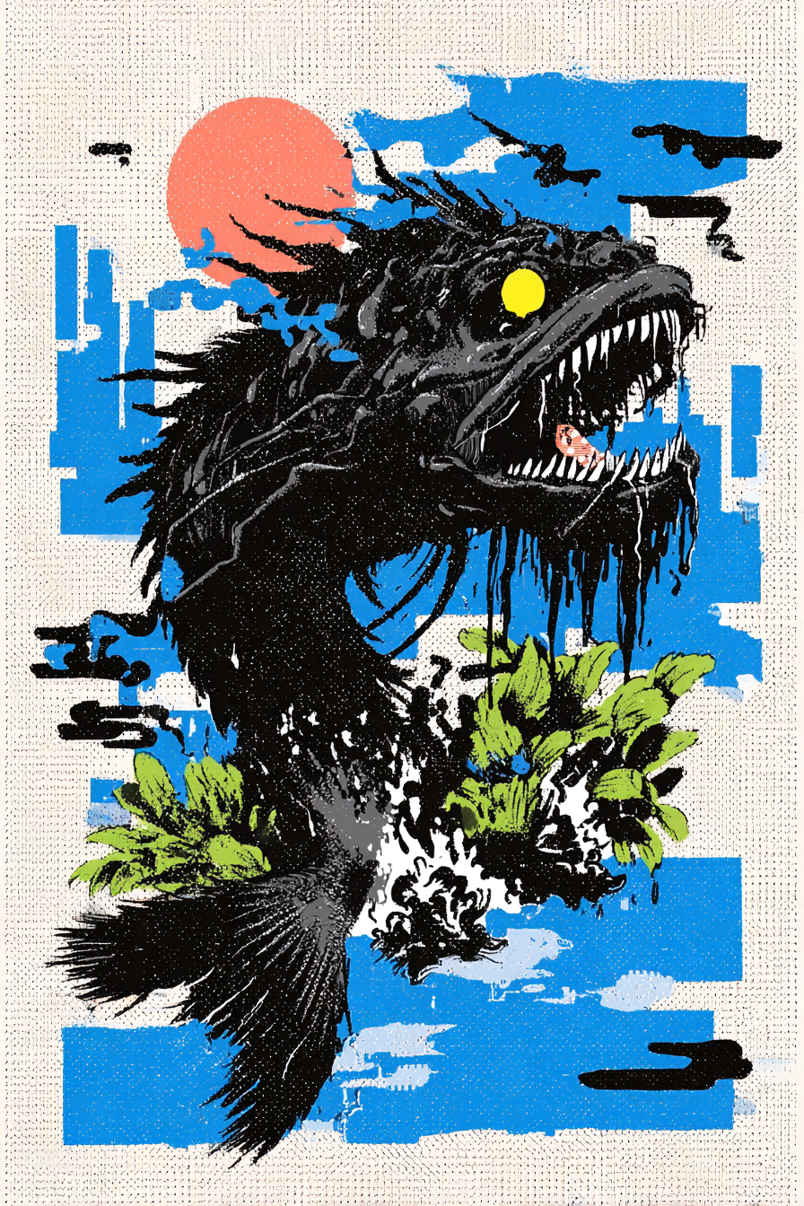 Glitch Anglerfish on Metallic Foil