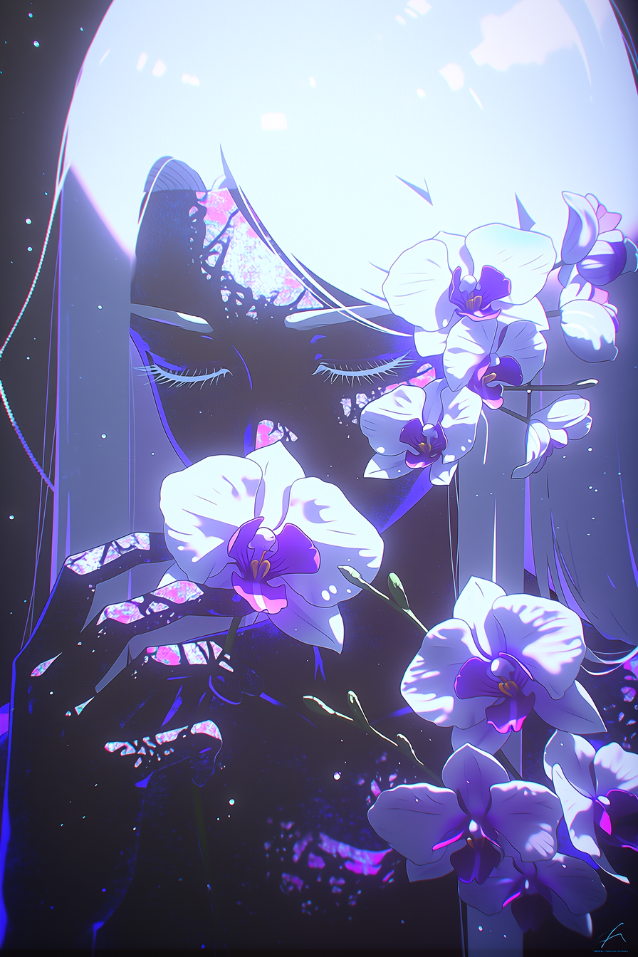 White-Haired Girl Among White Orchids