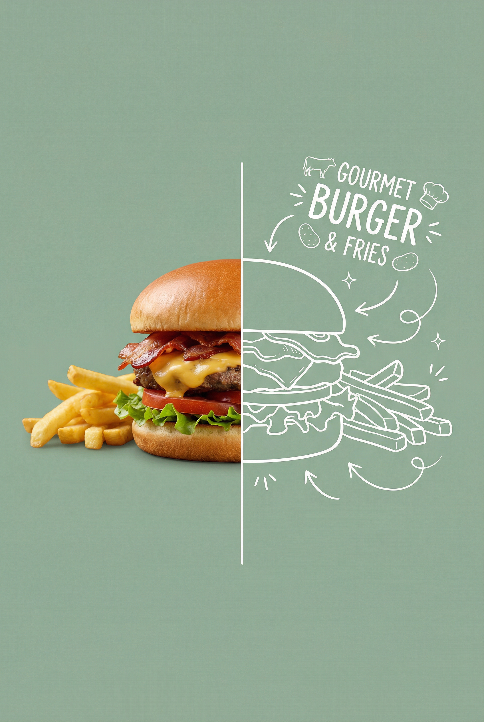 Split Photo-and-Line Culinary Poster Template