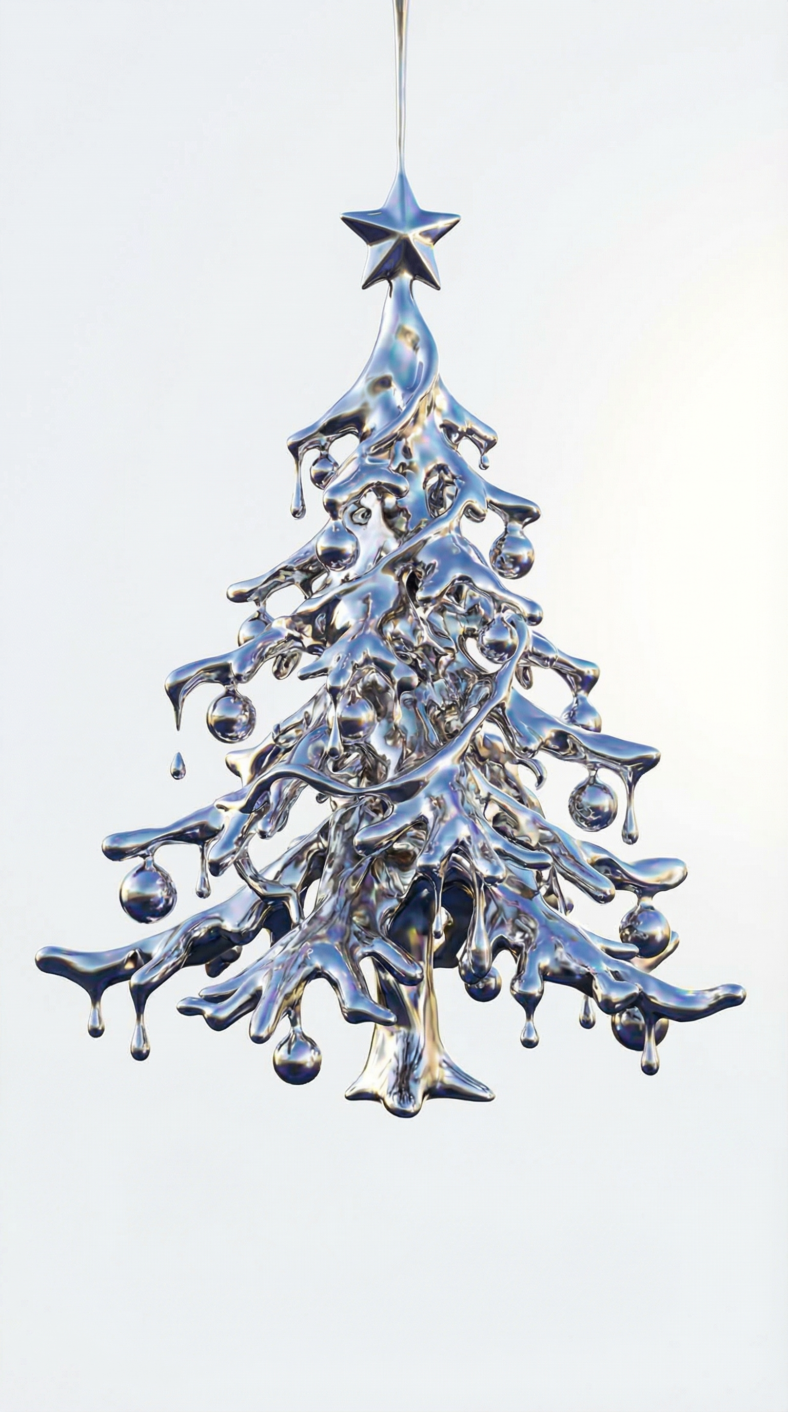 Liquid Silver Christmas Tree in a Bright Void