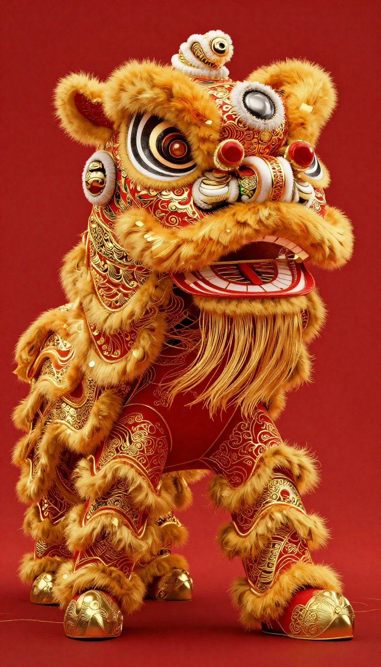 Chinese Lion Dance in Fluorescent Gold Lines