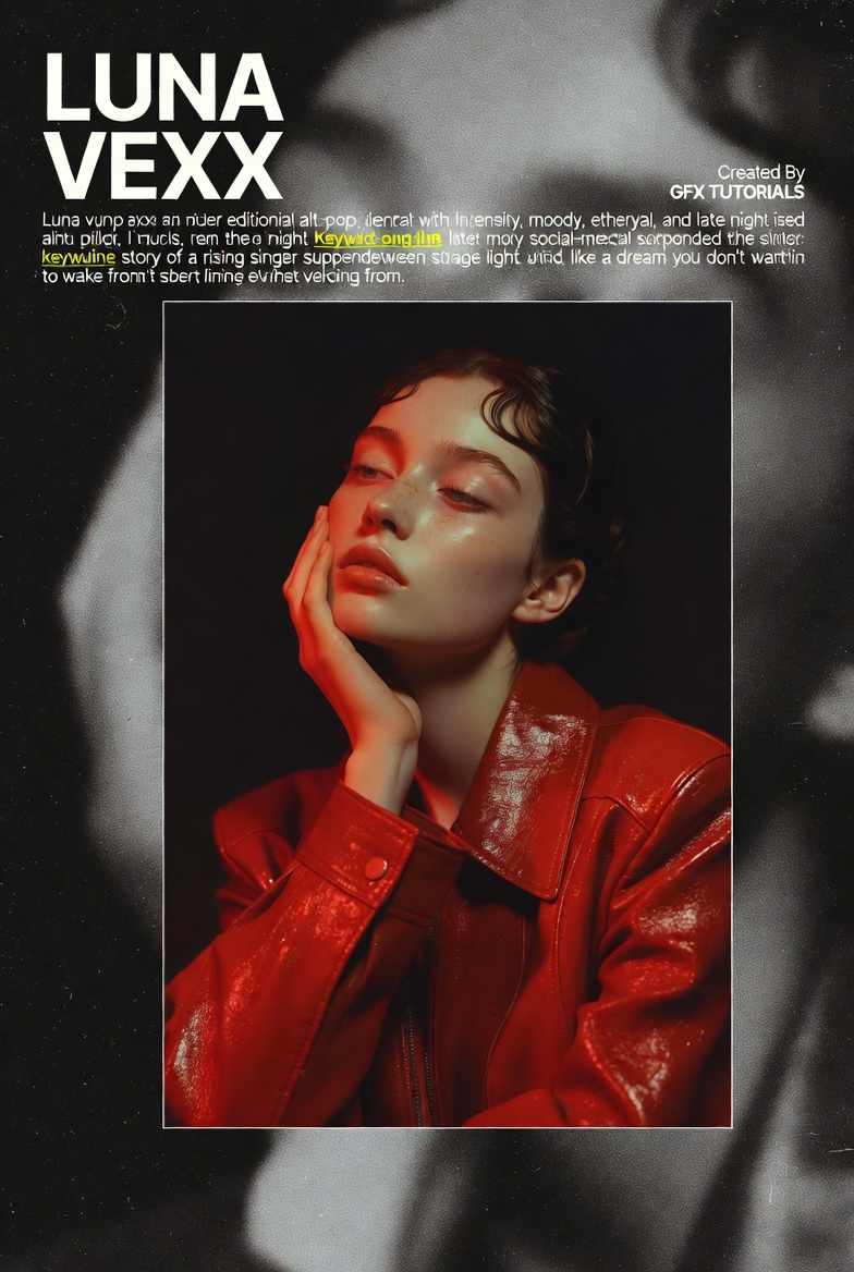 Luna Vexx in a Red Leather Alt-Pop Poster
