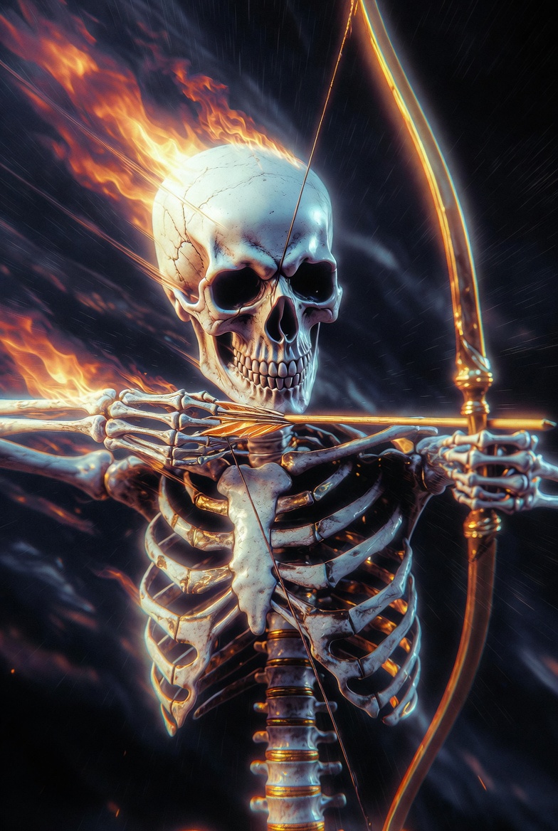 Flaming Skeleton King Archer in a Dark Glitch Dream