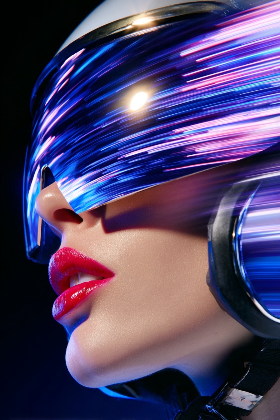 Retro-Futuristic Pilot in a Hyperspeed Neon Tunnel
