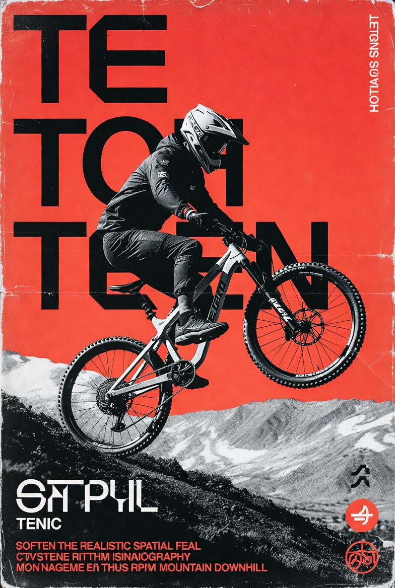 Downhill Mountain Bike in a Red Grunge Poster