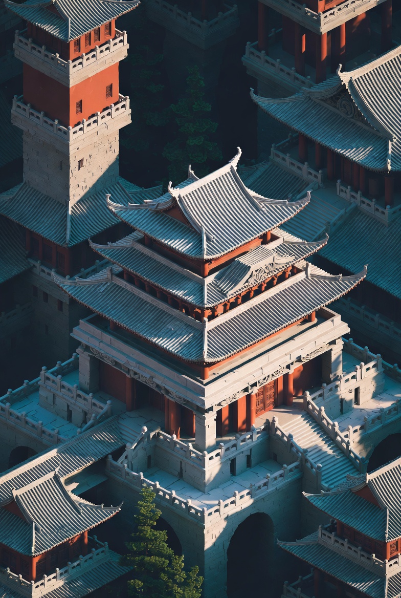 Dark Moebius-Style Ancient Chinese Architecture