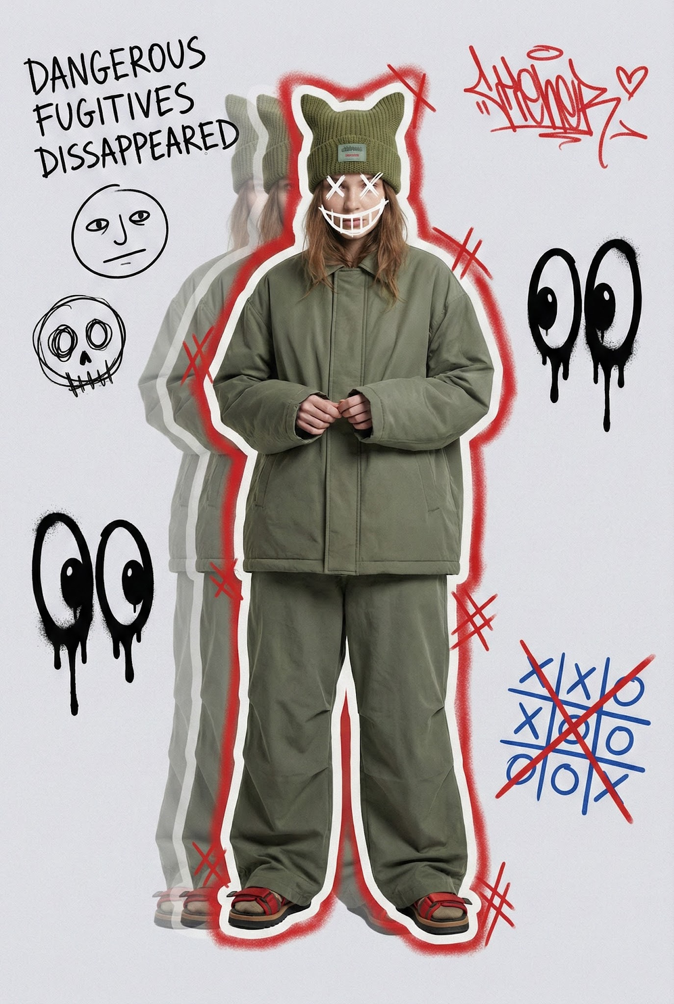 Doodled Fugitive in an Olive Street-Art Collage