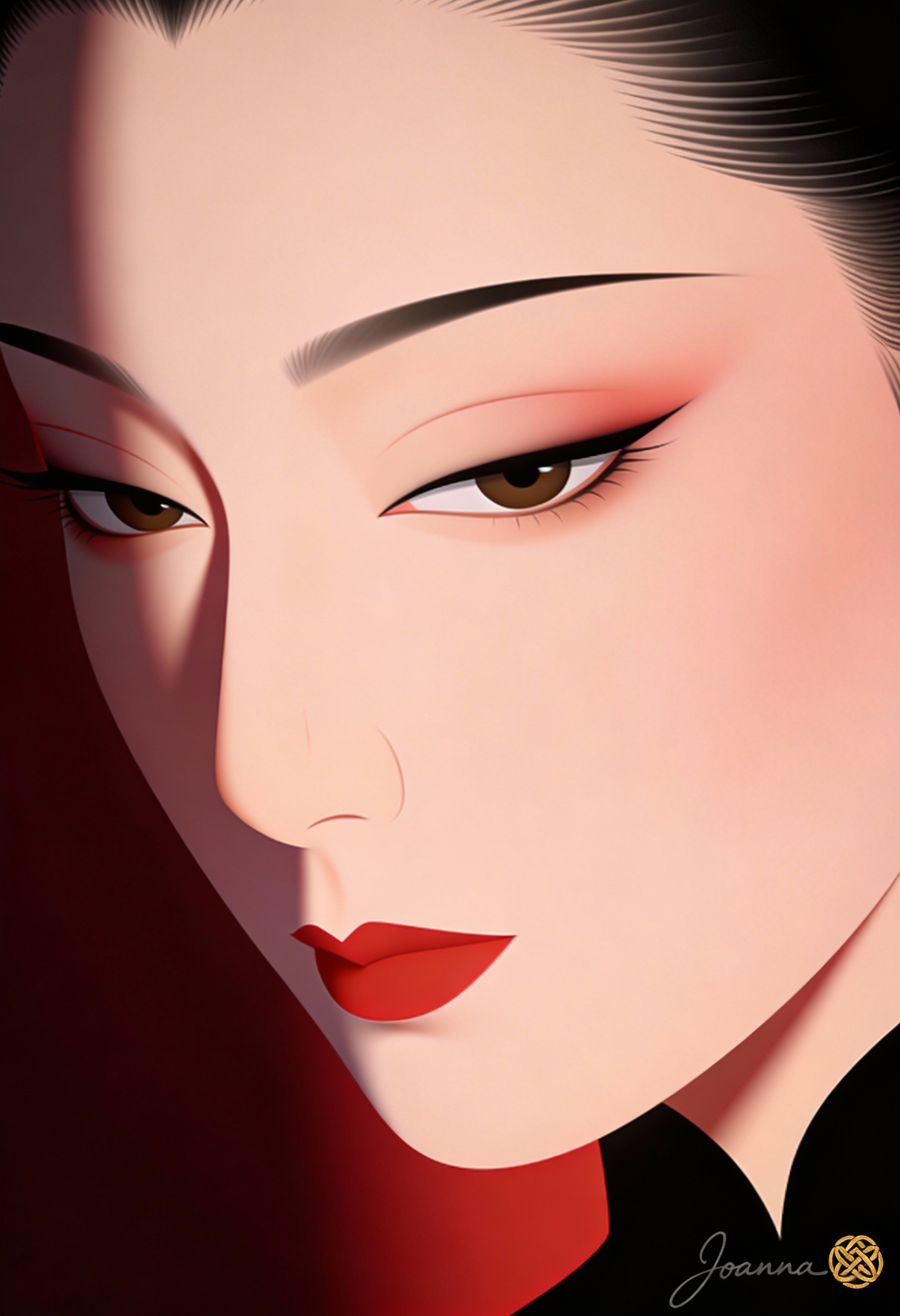 Mysterious Woman in a Dark Red Opera Abstraction