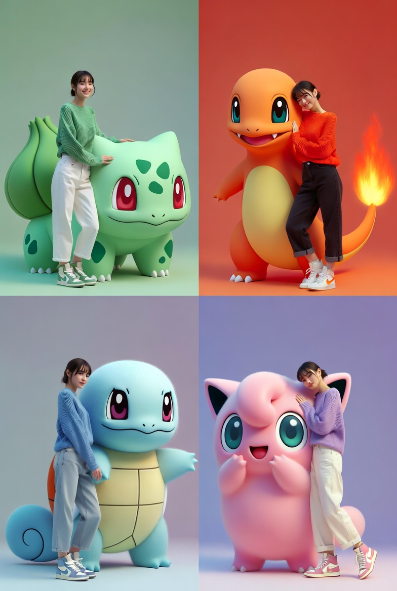 Duos de mode color block avec des Pokémon géants
