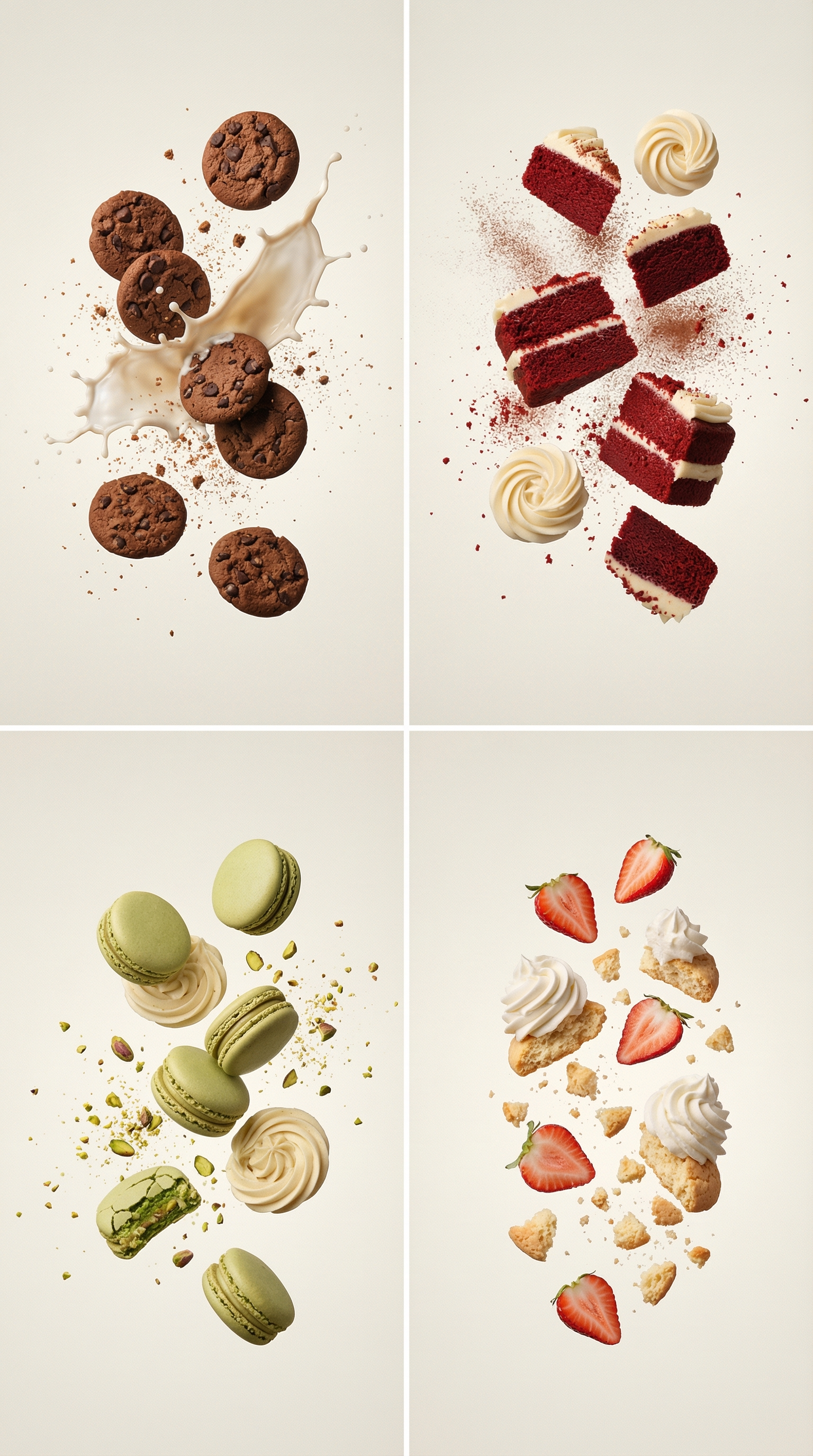 Quatuor cinématographique de desserts en apesanteur