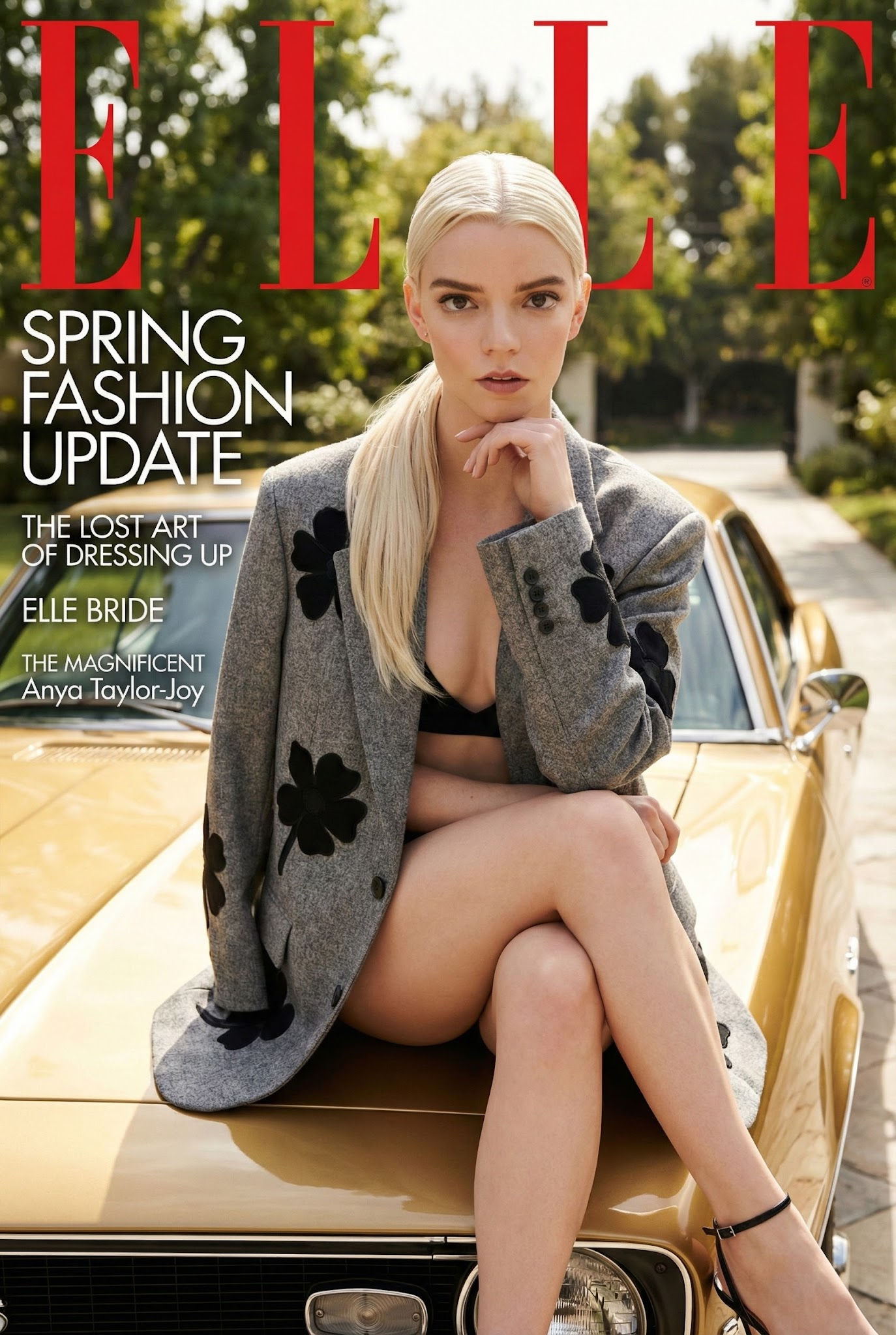 Blonde Model on a Vintage Car Magazine Cover
