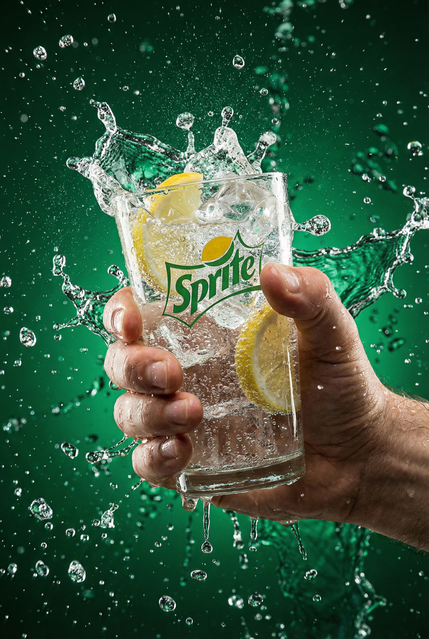 Éclaboussure de soda citron-citron vert sur fond émeraude