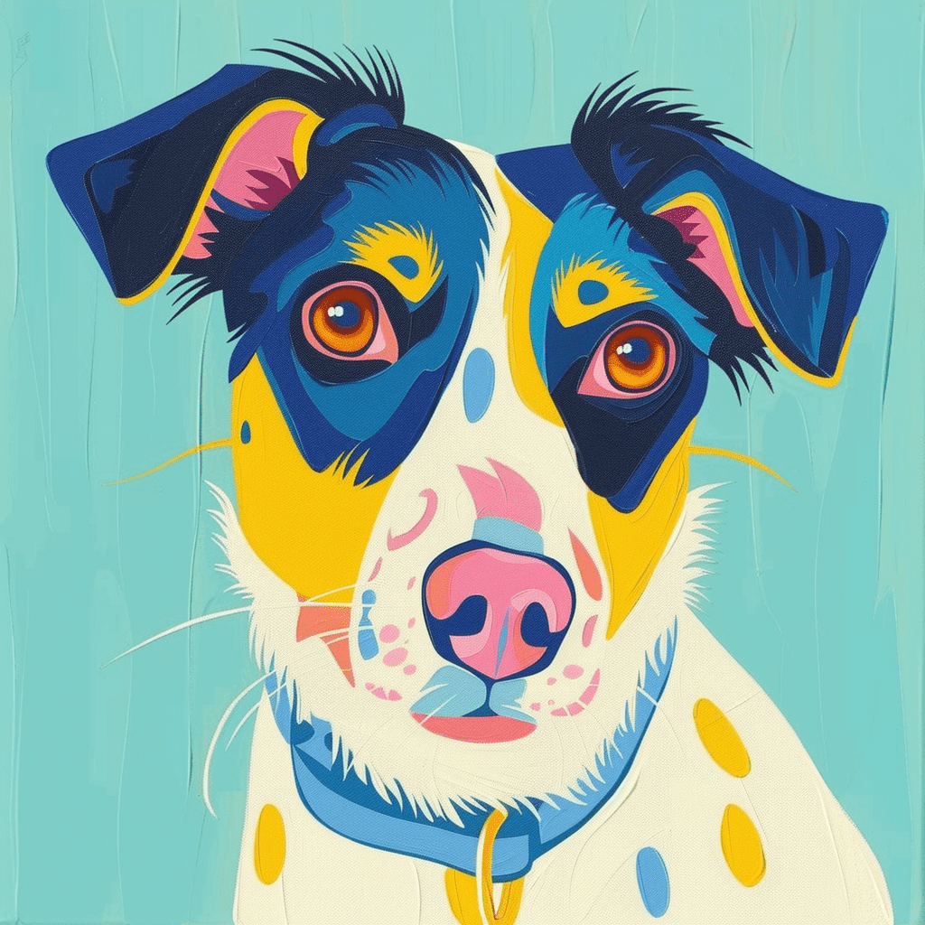 Retrato de perro en bloques de color