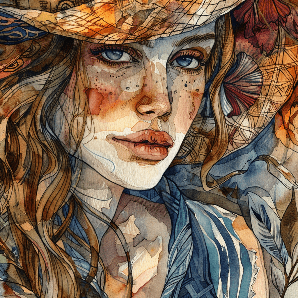 Freckled Woman in Watercolor Ink